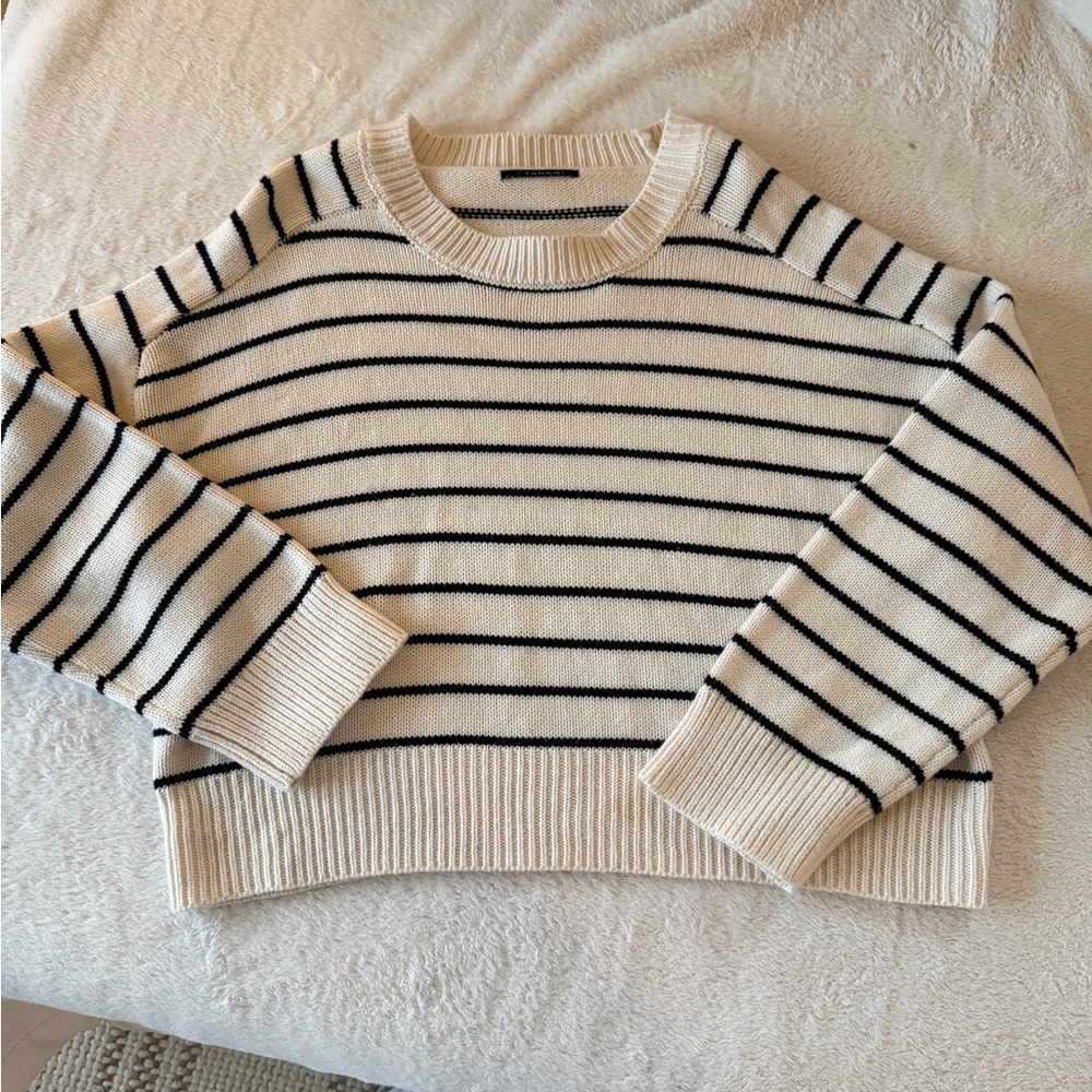 T Tahari Cream and Black Striped Sweater